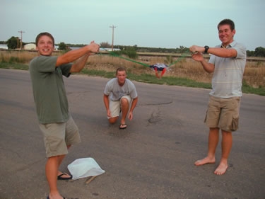 Brent, Gary, and Travis launch water balloons in
Benkelman, NE...