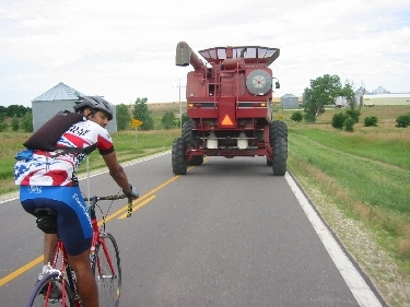 Every bikers dreamdrafting behind a combine. Whos breaking the wind here?
