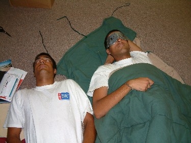 Rajeev sleeps with his eyes open and Sumeet tries to do the same