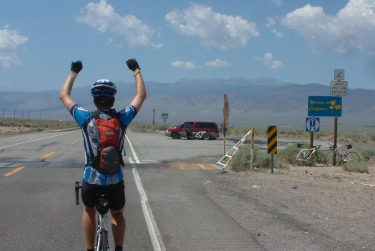 Punching the air triumphantly as we leave the state of Nevada...