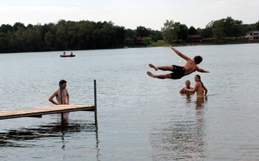 playing in the lagrange lake. that's derick splashing in