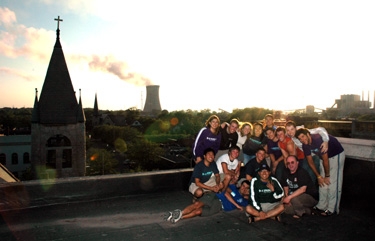 on the roof with father eugene in michigan city