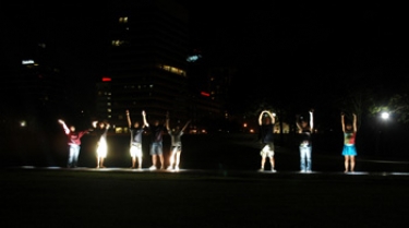 The Arch at nighttime. We look like something out of the Rent opener.