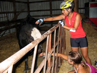We had a chance to pet a calf at our lunch stop. It also almost peed on Nicole and Erin.
