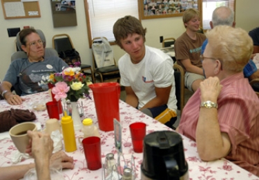 interacting with the folks at the benkelman retirement center