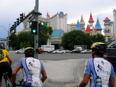 approaching the excalibur hotel on the famous vegas strip. we got to stay there free of charge!