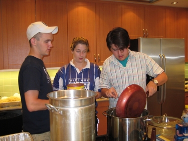 Cooking TONS of sauce for our Send-off pasta dinner!