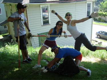 Helping out to spruce up the backyard of our hosts, the Greensburg YMCA.