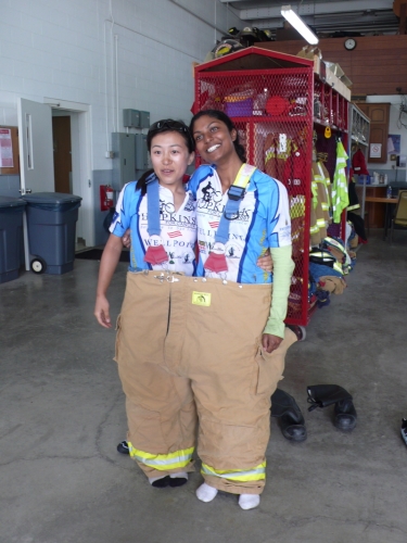 and Alice and Shantha share a pair of firefighters' pants...