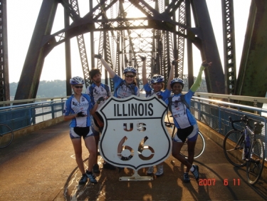 On the Chain of Rocks Bridge, crossing the Mississippi River and the state border from IL into MO.