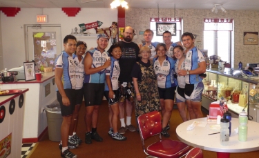 Our hosts Chris and Carolyn at Strikers in Benkelman, NE with Chris, Shantha, Tom, Alice, Jerome, Nicole, Jarred, Katherine and Devin.