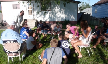 Meeting with residents of Benkelman, NE and their 4K scrapbook.