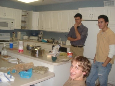 Dan, Ben, and Chris in the Hope Lodge kitchen for Thanksgiving