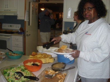 The residents digging into the feast.